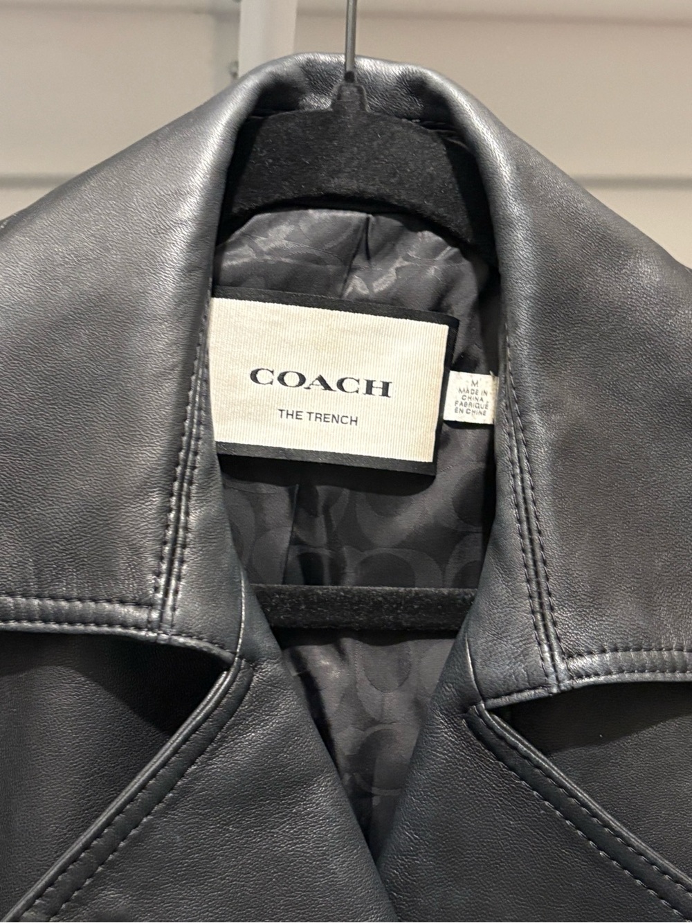 Coach Black Leather Double-Breasted Trench Jacket - Picture 3 of 5